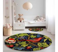 Anti Slip Tapis Rond 160 cm Entretien Facile, Traditionnel William Morris Fleurs Et Oiseaux Impression Isolation Phonique Tapis Rond pour Chambre d’Enfant Salle de Bain Entrée Intérieur - Vert Rouge