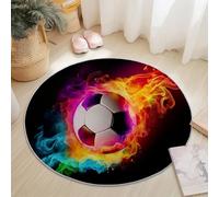 Anti Slip Tapis Rond 60 cm Entretien Facile, Abstrait 3D Flamme Football Impression Isolation Phonique Tapis Rond pour Chambre d’Enfant Salle de Bain Entrée Intérieur - Noir Rouge