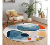Anti Slip Tapis Rond 60 cm Entretien Facile, Abstrait Dessin Animé Illustration Géométrie Impression Isolation Phonique Tapis Rond pour Chambre d’Enfant Salle de Bain Entrée Intérieur - Gris Bleu