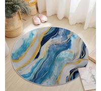 Anti Slip Tapis Rond 60 cm Entretien Facile, Abstrait Vintage Élégant Lignes De Marbre Impression Isolation Phonique Tapis Rond pour Chambre d’Enfant Salle de Bain Entrée Intérieur - Bleu Or