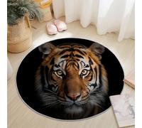 Anti Slip Tapis Rond 60 cm Entretien Facile, Animal Gros Plan Photographie Tigre Impression Isolation Phonique Tapis Rond pour Chambre d’Enfant Salle de Bain Entrée Intérieur - Noir Marron