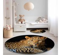 Anti Slip Tapis Rond 60 cm Entretien Facile, Animaux Gros Plan Photographie Léopard Impression Isolation Phonique Tapis Rond pour Chambre d’Enfant Salle de Bain Entrée Intérieur - Noir Marron
