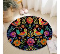 Anti Slip Tapis Rond 60 cm Entretien Facile, Fantaisie Abstrait Fleurs Oiseaux Impression Isolation Phonique Tapis Rond pour Chambre d’Enfant Salle de Bain Entrée Intérieur - Multicolore