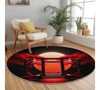 Anti Slip Tapis Rond 60 cm Entretien Facile, Fantaisie Soleil Mangroves Architecture Impression Isolation Phonique Tapis Rond pour Chambre d’Enfant Salle de Bain Entrée Intérieur - Noir Rouge