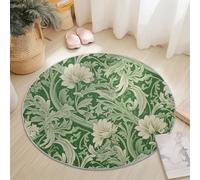 Anti Slip Tapis Rond 60 cm Entretien Facile, Rétro William Morris Fleurs Feuilles Impression Isolation Phonique Tapis Rond pour Chambre d’Enfant Salle de Bain Entrée Intérieur - Vert