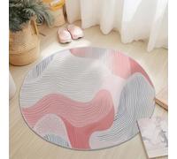 Anti Slip Tapis Rond 60 cm Entretien Facile, Simple Bohème Lignes Impression Isolation Phonique Tapis Rond pour Chambre d’Enfant Salle de Bain Entrée Intérieur - Rose Blanc