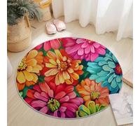 Anti Slip Tapis Rond 90 cm Entretien Facile, Abstrait Exquis Gros Plan Floral Impression Isolation Phonique Tapis Rond pour Chambre d’Enfant Salle de Bain Entrée Intérieur - Rouge Bleu