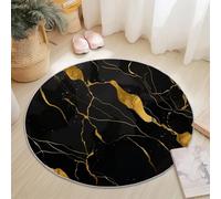 Anti Slip Tapis Rond 90 cm Entretien Facile, Abstrait Exquis Luxueux Lignes De Marbre Impression Isolation Phonique Tapis Rond pour Chambre d’Enfant Salle de Bain Entrée Intérieur - Noir Or