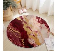 Anti Slip Tapis Rond 90 cm Entretien Facile, Abstrait Luxe Lignes Marbrées Impression Isolation Phonique Tapis Rond pour Chambre d’Enfant Salle de Bain Entrée Intérieur - Rouge Or