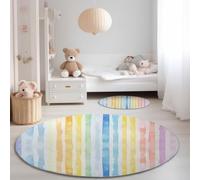 Anti Slip Tapis Rond 90 cm Entretien Facile, Aquarelle Dessin Animé Lignes Impression Isolation Phonique Tapis Rond pour Chambre d’Enfant Salle de Bain Entrée Intérieur - Coloré