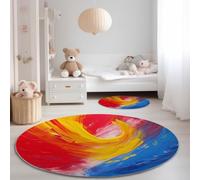 Anti Slip Tapis Rond 90 cm Entretien Facile, Onirique Illustration Graffiti Artistique Impression Isolation Phonique Tapis Rond pour Chambre d’Enfant Salle de Bain Entrée Intérieur - Rouge Bleu