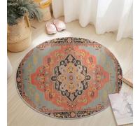 Anti Slip Tapis Rond 90 cm Entretien Facile, Rétro Ethnique Géométrique Motif Impression Isolation Phonique Tapis Rond pour Chambre d’Enfant Salle de Bain Entrée Intérieur - Corail Bleu Clair