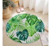 Anti Slip Tapis Rond 90 cm Entretien Facile, Simple Aquarelle Plantes Feuilles De Palmier Impression Isolation Phonique Tapis Rond pour Chambre d’Enfant Salle de Bain Entrée Intérieur - Vert