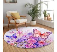 Anti Slip Tapis Rond 90 cm Entretien Facile, Simple Bohème Lignes Impression Isolation Phonique Tapis Rond pour Chambre d’Enfant Salle de Bain Entrée Intérieur - Violet