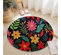 Anti Slip Tapis Rond 90 cm Entretien Facile, Simple Dessin Animé Floral Feuilles Impression Isolation Phonique Tapis Rond pour Chambre d’Enfant Salle de Bain Entrée Intérieur - Rouge Vert
