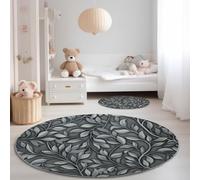 Anti Slip Tapis Rond 90 cm Entretien Facile, Simple Élégant Vignes Feuilles Impression Isolation Phonique Tapis Rond pour Chambre d’Enfant Salle de Bain Entrée Intérieur - Gris