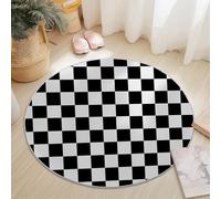 Anti Slip Tapis Rond 90 cm Entretien Facile, Simple Illustration Géométrie Impression Isolation Phonique Tapis Rond pour Chambre d’Enfant Salle de Bain Entrée Intérieur - Noir Blanc