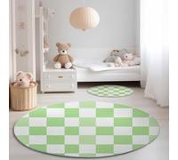 Anti Slip Tapis Rond 90 cm Entretien Facile, Simple Raffiné Élégant Grille Impression Isolation Phonique Tapis Rond pour Chambre d’Enfant Salle de Bain Entrée Intérieur - Vert Blanc