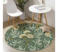 Anti Slip Vintage William Morris Fleurs Impression Tapis Rond Lavable en Machine, Flanelle Vert Tapis Rond Pas Facile à Décolorer pour Salon Chambre à Coucher Chambres d'enfants, 150 cm