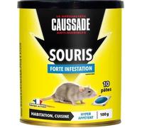 CAUSSADE Anti-Souris - Forte Infestation - Lieux secs & humides - 10 Sachets pâtes - Prêt à l'emploi - Une Ingestion Suffit - Fabriqué en France - 100g - CASAPT10N