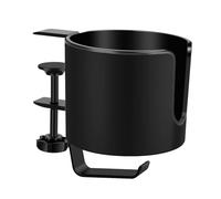 Anti Spill Desk Cup Holder, 2 in 1 Table Clamp, Rotatable Cup Holder with Headphone Hanger, Desk Organizer, Table Accessory with Easy Installation, Home and Office Use for Tables and Seat