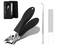 Anti-Splash 25° Slant Edge Nail Clipper 3-Piece Set, Wide Jaw Opening Anti-Splash Slanted Nail Clipper, Slanted Nail Clippers, Ingrown Nail Clippers (Black)