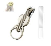 Anti-Splash Nail Clippers with Magnifying Glass, 2-in-1 Nail Trimmer with Removable Magnifying Glass, Multi-Functional Stainless Steel Violin-Shape Nail Clipper with Bottle Opener (Champagne)