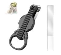 Anti-Splash Nail Clippers with Magnifying Glass, 2-in-1 Nail Trimmer with Removable Magnifying Glass, Multi-Functional Stainless Steel Violin-Shape Nail Clipper with Bottle Opener (Black)