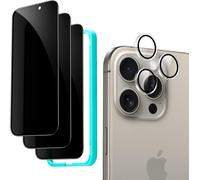 Anti-Spy Tempered Glass For Iphone 15 Pro With Rear Camera Protector, Contain 3 Screen Protectors And 1 Individual Camera Lens Protection, Micro-Curved Edges, Easy Installation