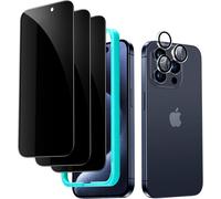 Anti-Spy Tempered Glass For Iphone 15 Pro With Rear Camera Protector, Contain 3 Screen Protectors And 1 Individual Camera Lens Protection, Micro-Curved Edges, Easy Installation