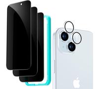 Anti-Spy Tempered Glass For Iphone 15 With Rear Camera Protector, Contain 3 Screen Protectors And 1 Individual Camera Lens Protection, Micro-Curved Edges, Easy Installation