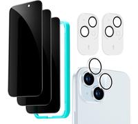Anti-Spy Tempered Glass For Iphone 15 With Rear Camera Protector, Contain 3 Screen Protectors And 2 Individual Camera Lens Protectors, Micro-Curved Edges, Easy Installation