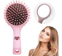 Anti Static Hair Brush with Mirror Comb,Mini Travel Hair Brush,Wet and Dry Hair Brush,Easy to Straightened Haircut,Suitable for Girls and Women