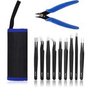 Anti-Statique 9 Pcs Pincettes De PréCision Outils Kit+ Pince Coupante Diagonale,Pour RéParation éLectronique, Soudure,éLimination Des Sourcils,Travaux Manuels,Laboratoire,Fabrication De Bijoux