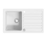 Anti-taches Évier de cuisine réversible à 1 bac en granite - design moderne - Pour Lave-Mains - blanc avec égouttoir LH712784021
