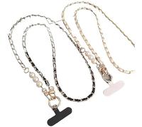 Anti-theft phone lanyard for women, long neck and shoulder phone chain, universal lanyard, long crossbody pearl phone chain(White+Black 2pcs)
