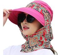 Anti UV Chapeau de Soleil Femme Pliable Réglable Casquette Visière avec Protection du Cou UPF 50+ Large Bord Protection Solaire Cap d'été de Jardinage Chapeau pour Voyage Plage Trekking Vélo Pêche