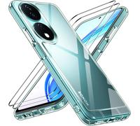 Anti-Yellowing Clear Case For Honor 90 Smart/Honor X7b (Not For Honor 90) With 2 Pieces Tempered Glass, [Military Protection] Transparent Shockproof Protective Case Slim Bumper Cover