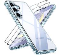 Anti-Yellowing Hd Clear Case For Samsung Galaxy S24 5g With 2 Pieces Tempered Glass, [Military Protection] Transparent Shockproof Protective Case Slim Bumper Cover (Blue)