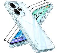 Anti-Yellowing Hd Clear Case For Xiaomi Redmi 13 With 2 Pieces Tempered Glass, [Military Protection] Transparent Shockproof Protective Case Slim Bumper Cover