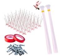 Anti9 pic anti pigeon en acier inoxydable 10 pièces 4 mètres + rouleau de ruban adhésif, vis & serre-câbles. pique anti-nuisibles pour Balcon Fenêtre et jardin exterieur, facile à Installer et enlever