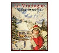 Antic Line Plaque «la Montagne randonnées en Raquettes »25 * 33 cm