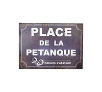 Antic Line Plaque place de la pétanque bleue 15 * 21 Fer+papier