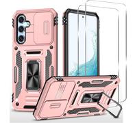 Antichoc Coque Para Samsung Galaxy A14 5g,Tpu+Pc Housse Protection De Qualite Militaire Avec Lentille Coulissante Couverture/2* Verre Trempe,Compatible Support De Voiture Magnetique-Or Rose
