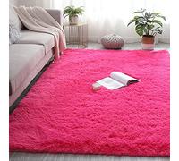 Antidérapant 140x240cm Tapis Chambre Tapis Fourrure synthétique Soft Tapis Faux en Peau de Mouton pour Cuisine Bureau Décoratif Salle À Manger, Rose Rouge