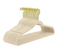 Antidérapant Cintres en Velours Cintres Ultra-Minces Peu Encombrants, Cintres Robustes et Durables, Crochet Pivotant 360 Plaqué Or,Beige,(Lot de 20)