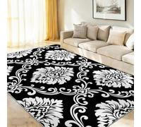 Antidérapant et Lavable Classique Baroque Tapis Salon 50x80 cm Noir | Chambre d'Enfant, Bureau, Entrée, Cuisine, Damas Entrelacs Feuille Tapis Doux Poil Ras, Décoration Tapis de Sol