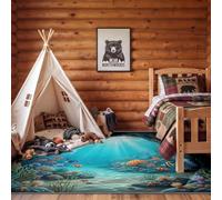 Antidérapant Rêveur Illustratif Tapis, Lavable en Machine Doux Poil Ras Poissons Méduses Algues Corail Coloré Tapis, pour Salon Chambre Bureau Cuisine, 80 x 150 cm