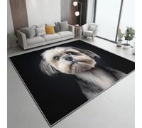Antidérapant Tapis 140 x 200 cm, Noir Anti-Sale Tapis à Poils Courts avec Animal Shih Tzu Portrait Motif pour Salon Hôtel Hall d'entrée Terrasse Décor