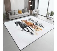 Antidérapant Tapis 60 x 110 cm, Animal Aquarelle Cheval Motif Doux Poils Courts Tapis, Blanc Résistant Moquette pour Salon Chambre Bureau d'intérieur Décoration